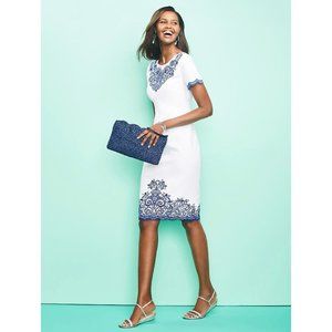 talbots 100% linen eyelet embroidery dress size 10 sundress white shift sheath